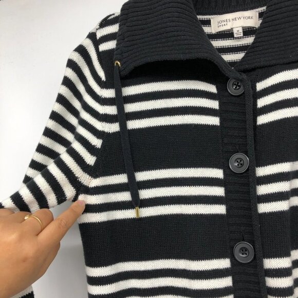 Jones New York Black & White Striped Button up Long Sleeve Sweater size M - Picture 11 of 15